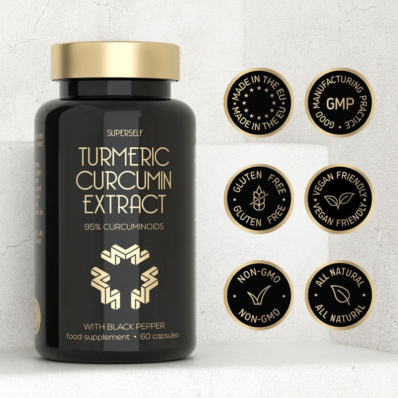 Turmeric Curcumin Capsules High Strength with Black Pepper - Pure Curcumin Extract with 95% Curcuminoids - 60 Tablets One a Day 500mg - Premium Turmeric Herbal Supplements - Enhanced Absorption - BeesActive Australia