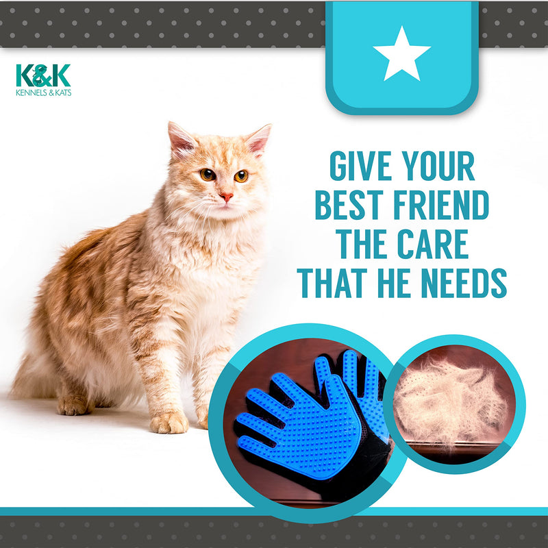 KENNELS & KATS Grooming Glove | Deshedding Glove for Easy, Mess-Free Grooming | Grooming Mitt for Dogs, Cats, Rabbits & Horses with Long/Short/Curly Hair | Pet Hair Gloves for Pet Hair Removal Pair - One Size Fits All Blue - BeesActive Australia