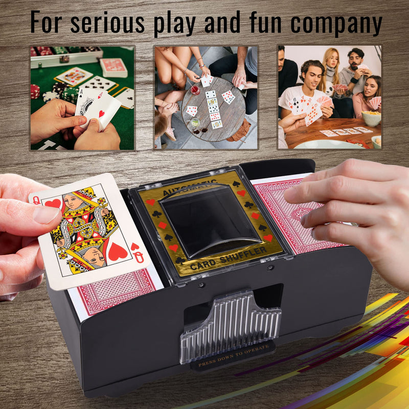 AOPER Automatic Card Shuffler - Electronic Casino Poker Card Shuffling Machine - Battery Operated Plastic Cards Mixer - 2/4 Decks Playing Cards for Home & Party - 2M USB Line 1-2 Decks - BeesActive Australia