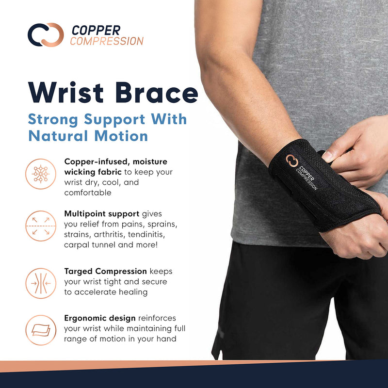 Copper Compression Wrist Brace - Copper Infused Adjustable Orthopedic Support Splint for Pain, Ganglion Cyst, Carpal Tunnel, Arthritis, Tendinitis, RSI, Tendinopathy for Men Women Fits Right Hand Right Hand Small/Medium (Pack of 1) - BeesActive Australia