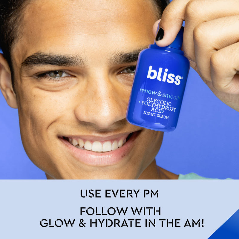 Bliss Renew & Smooth - Glycolic + Polyhydroxy Acid Night Serum - 1 Fl Oz - Gently Exfoliate Skin - Hydrating - Clean - Vegan & Cruelty-Free - BeesActive Australia