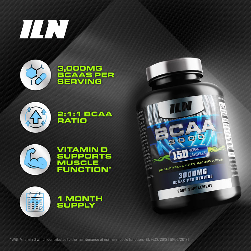 BCAA 3000mg - 2:1:1 BCAA Capsules - BCAAs (150 Capsules) - 3000mg BCAAs per Serving - BCAA Amino Acids - 30 Servings - Suitable for Vegans & Vegetarians (150 Count (Pack of 1)) 150 Count (Pack of 1) - BeesActive Australia