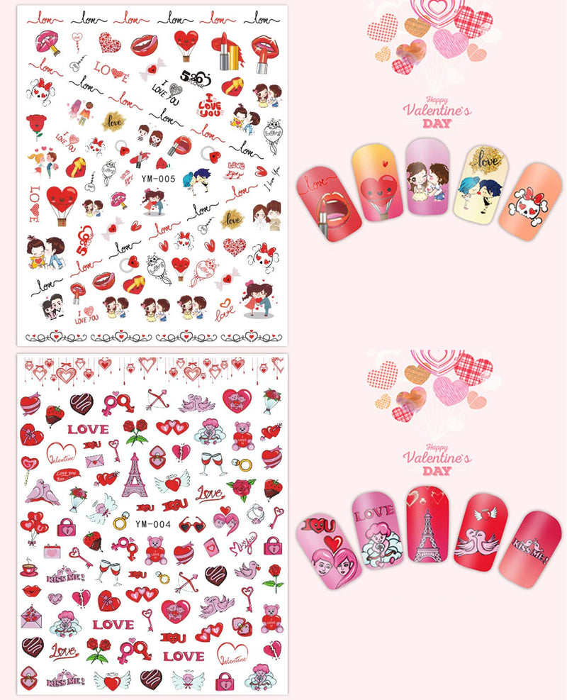 Valentines Day Nail Art Sticker Decal 3D Self-Adhesive Valentines Day Nail Decorations Sexy Red Lips Love Kiss Angel Baby Cupid Heart Valentine Nail Decorations (12 Sheets) - BeesActive Australia