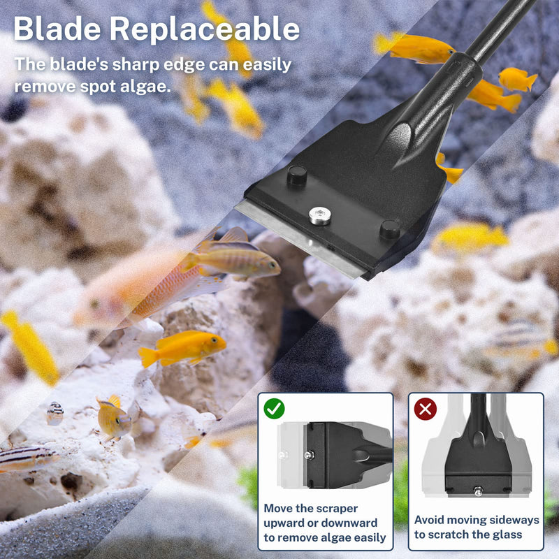 Fish Tank Scraper Cleaner for Glass Aquariums, 21" Handheld Scraper Cleaning Razor with 5 Stainless Steel Blades for Fish Reef Plant Glass Tank - BeesActive Australia