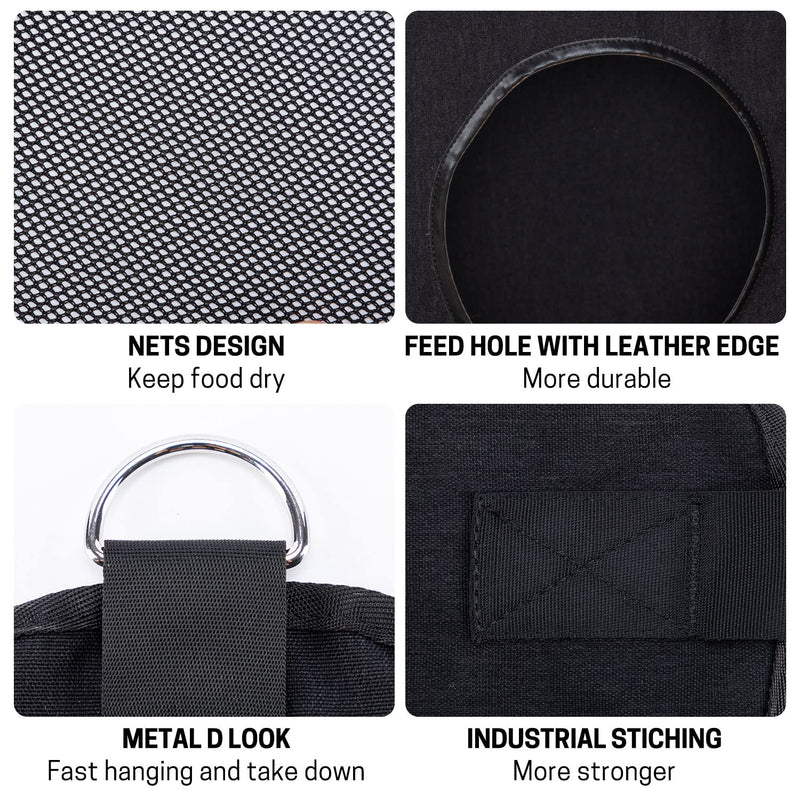 ZELARMAN Horse Hay Bag with Large Capacity，Slow Feeder Hay Nets， Leather Trim Feeding Bag for Horses, Sheep Black - BeesActive Australia