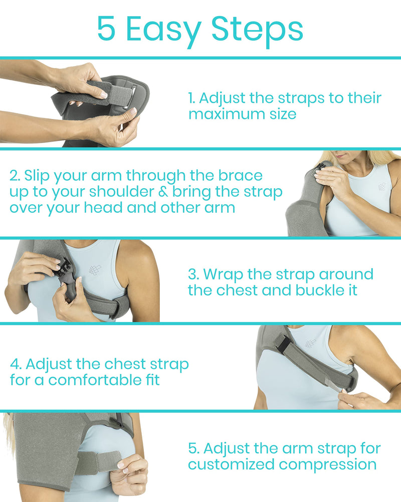 Vive Shoulder Brace - Rotator Cuff Compression Support - Men, Women, Left, Right Arm Injury Prevention Stabilizer Sleeve Wrap - Immobilizer for Dislocated AC Joint, Labrum Tear Pain (Gray, Small) Gray - BeesActive Australia