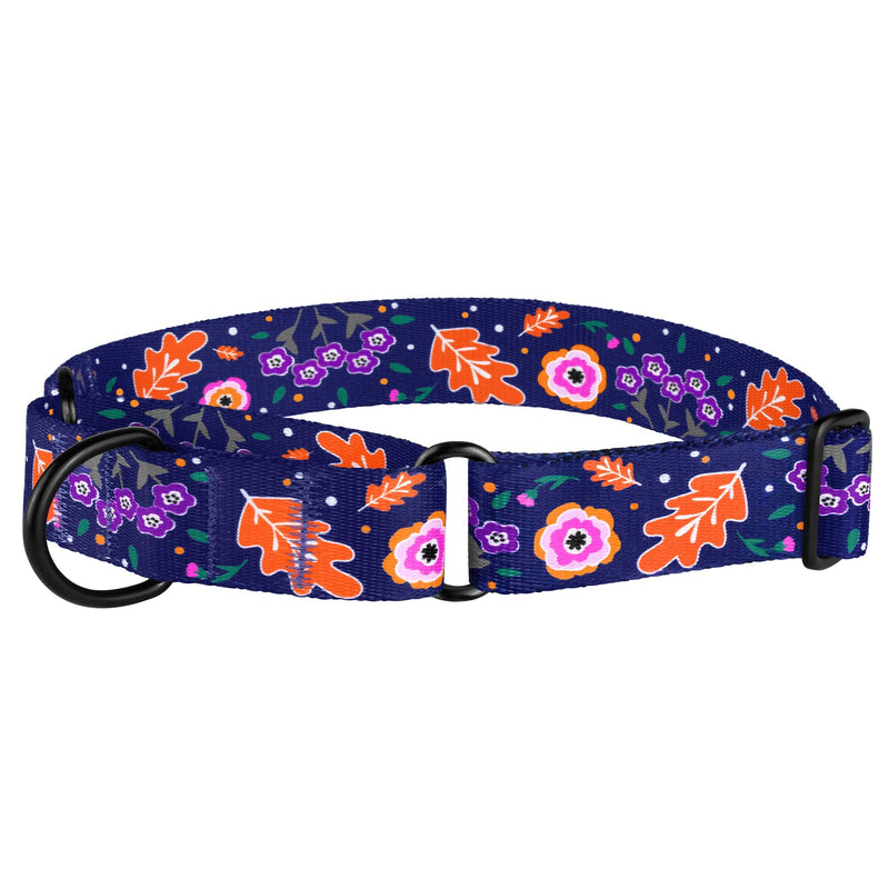 CollarDirect Martingale Collars for Dogs Heavy Duty Floral Pattern Female Safety Nylon Training Wide Collar Flower Design Large Medium 12-17 Inch Black - BeesActive Australia