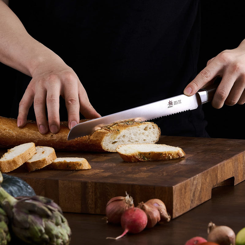 KYOKU 10 Inch Bread Knife - Daimyo Series - Serrated Knife with Ergonomic Rosewood Handle, and Mosaic Pin - Japanese 440C Stainless Steel Bread Cutter with Sheath and Case - BeesActive Australia
