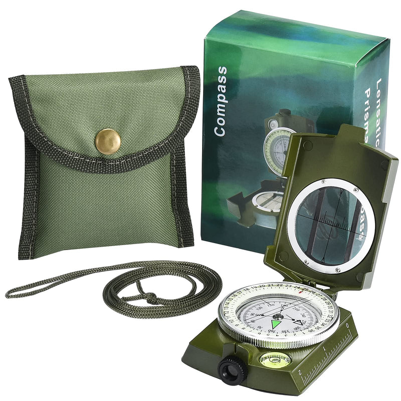 Military Lensatic Sighting Compass Survival with Carrying Bag, Compass for Hiking,Waterproof and Shakeproof, Army Green - BeesActive Australia