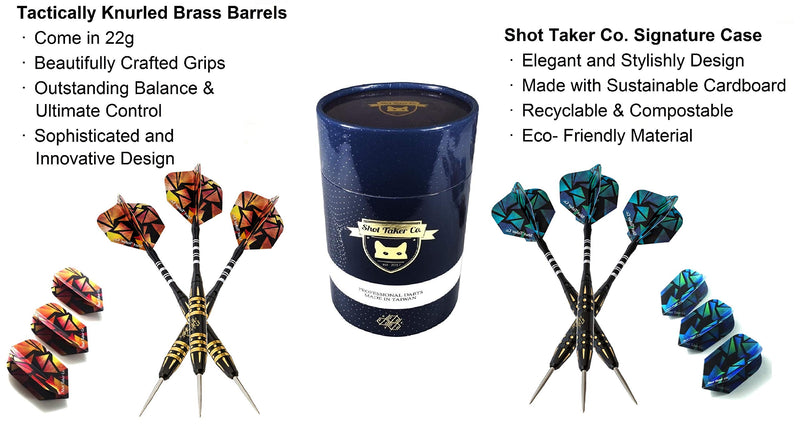 [AUSTRALIA] - SHOT TAKER CO. EST. 2017 Steel Tip Darts Set - Professional Darts with Customizable Configuration, Aluminum and Plastic Shafts, O-Rings, Flights, Dart Tool, Sharpener, Gift Case GMC-A Navy 22g 