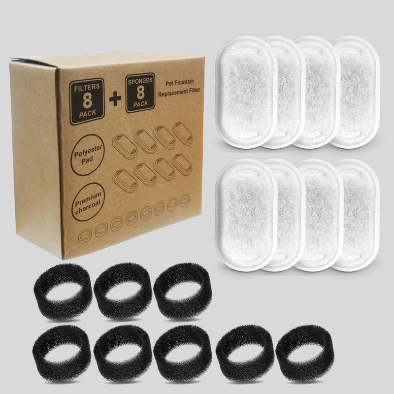 8 Pcs Cat Water Fountain Filters, Compatible with Stainless Steel Pet Fountain 4 Filters with 4 Sponges Replacement Filters for Cat Fountain 8 Filters& 8Sponges - BeesActive Australia
