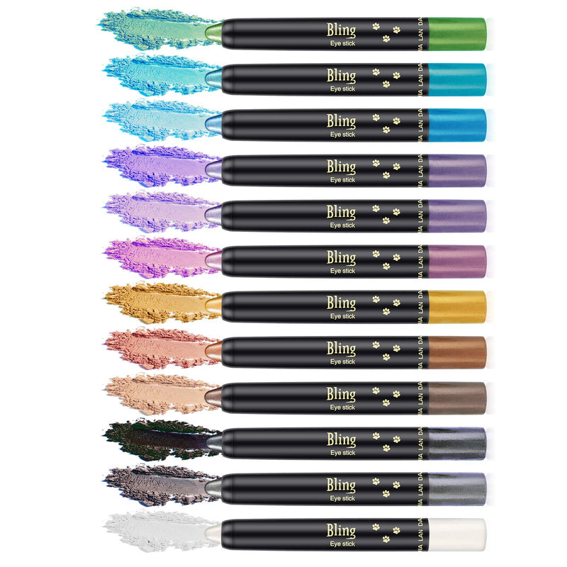 Ownest 12 Colors Glitter Eyeshadow Stick,Pearl Eyeshadow Pen Set Shimmer Shiny Eyeshadow Stick Eyeshadow Glitter Pigmented Eyeshadow Makeup Long Lasting A - BeesActive Australia