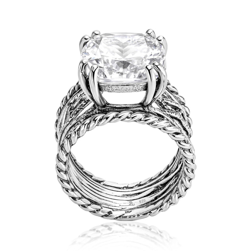 925 Sterling Silver Statement Ring White Cushion Shaped Cubic Zirconia CZ Organic Look Vintage Antique Look Hypoallergenic Nickel and Lead-free Artisan Handcrafted Designer collection, Made In Isra 0 8 - BeesActive Australia