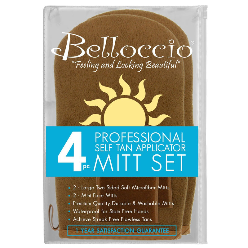 Belloccio Set of 4 Premium Self Tanning Applicator Mitts; 2 Double Sided Premium Large Mitts and 2 Mini Facial Tanning Mitts for Sunless Tan Lotions and Sprays - BeesActive Australia