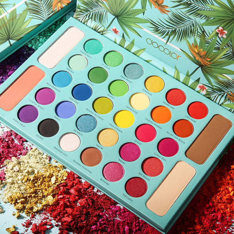 Docolor Eyeshadow Palette, Shimmer Matte 34 Colors Eye Shadow Highly Pigmented Natural Warm Glitter Contour & Highlight Powder Professional Long Lasting Waterproof Tropical Makeup Palette 34 Color - BeesActive Australia