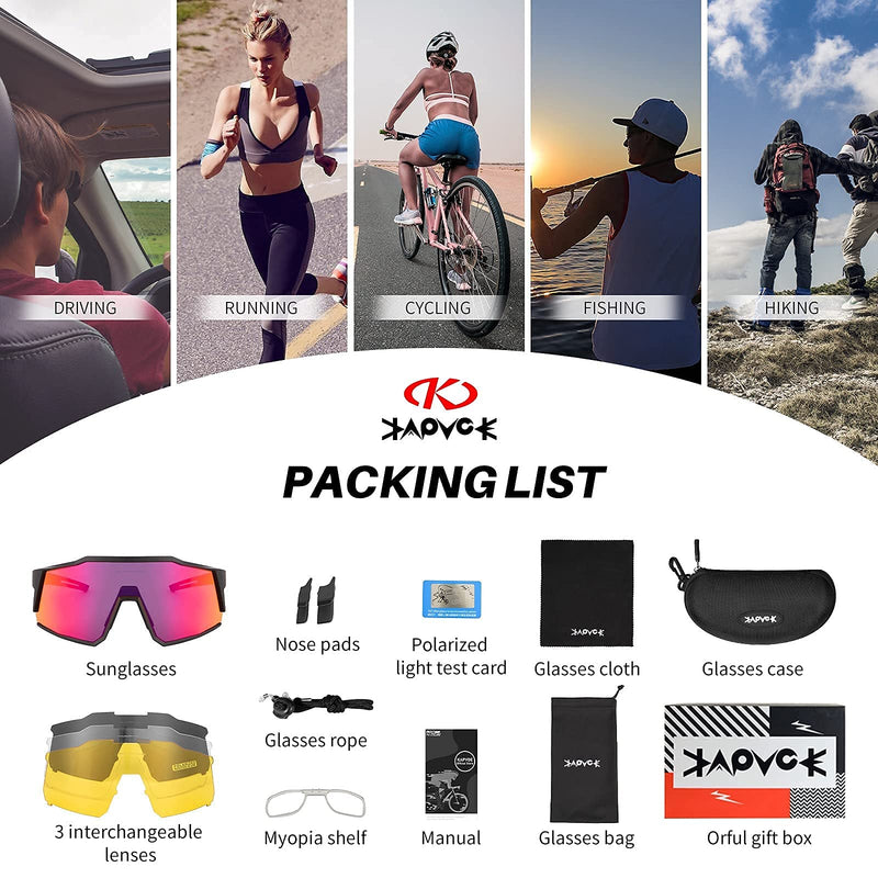 KAPVOE Polarized Cycling Glasses with 4 Interchangeable Lenses TR90 Sports Sunglasses Women Men Running 01 - BeesActive Australia