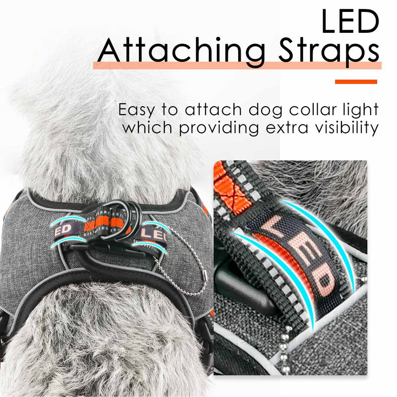 ThinkPet Step in Vest Dog Harness with ID Pocket and LED Clip，Front Clip No Pull Choke Free Escape Proof Padded Breathable Reflective Halter for Small Breed Orange Yellow Training Walking Hiking - BeesActive Australia