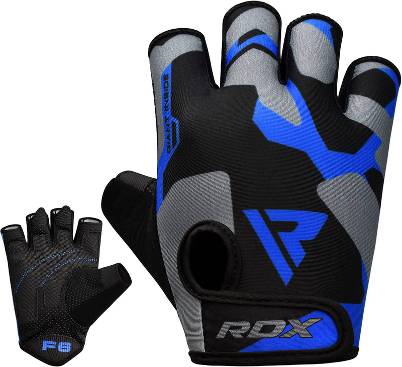 RDX Weight Lifting Gloves Gym Fitness Workout, Anti Slip Padded Palm Protection Elasticated Strength Training Equipment Men Women Half Finger Exercise Bodybuilding Calisthenics Cycling Rowing Climbing Blue Large - BeesActive Australia