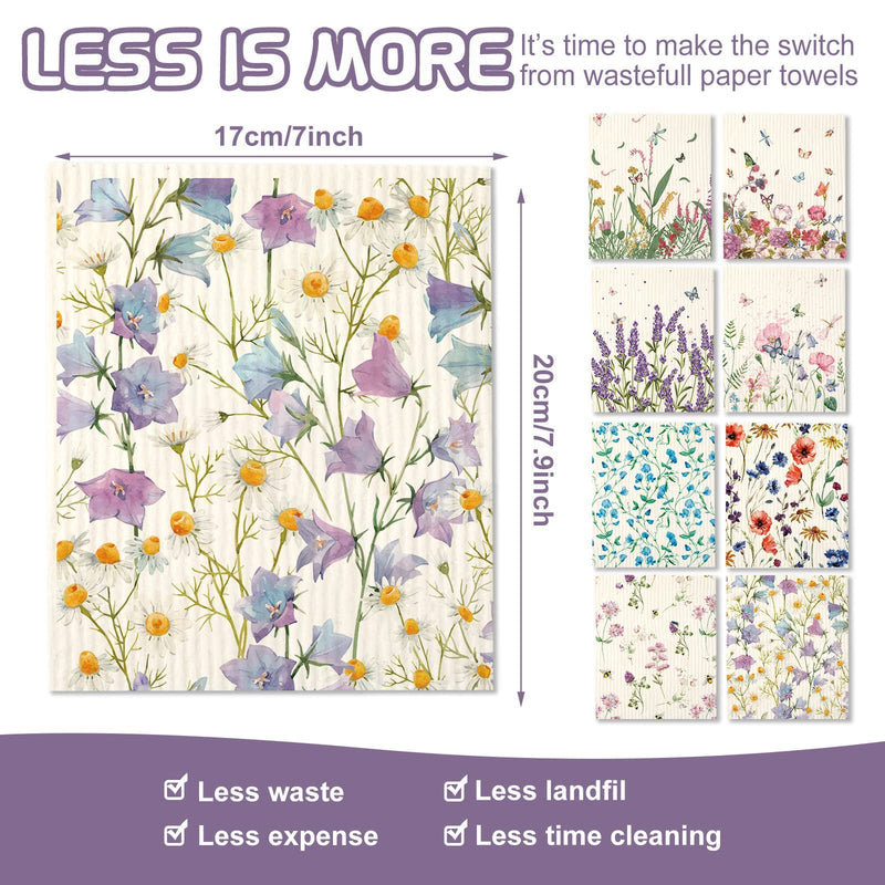 8 Pieces Wildflowers Swedish Kitchen Dishcloths Butterflies and Flowers Kitchen Towels Set Absorbent Dish Cleaning Cloths Reusable Sponge Quick Drying Cleaning Dishcloths for Home Kitchen Cleaning - BeesActive Australia