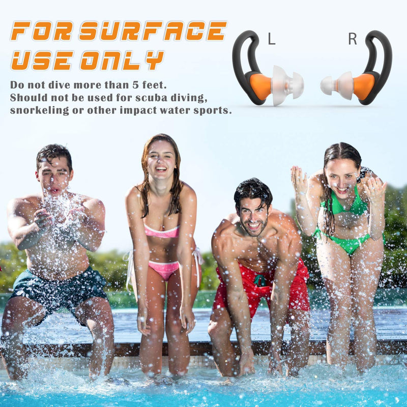 [2 Pairs] Ear Plugs for Swimming, Hearprotek Swim Ear Plugs Adults-Waterproof Silicone Water earplugs for Men Women Juniors Swimmers Pool Shower Bathing (Orange) Orange - BeesActive Australia