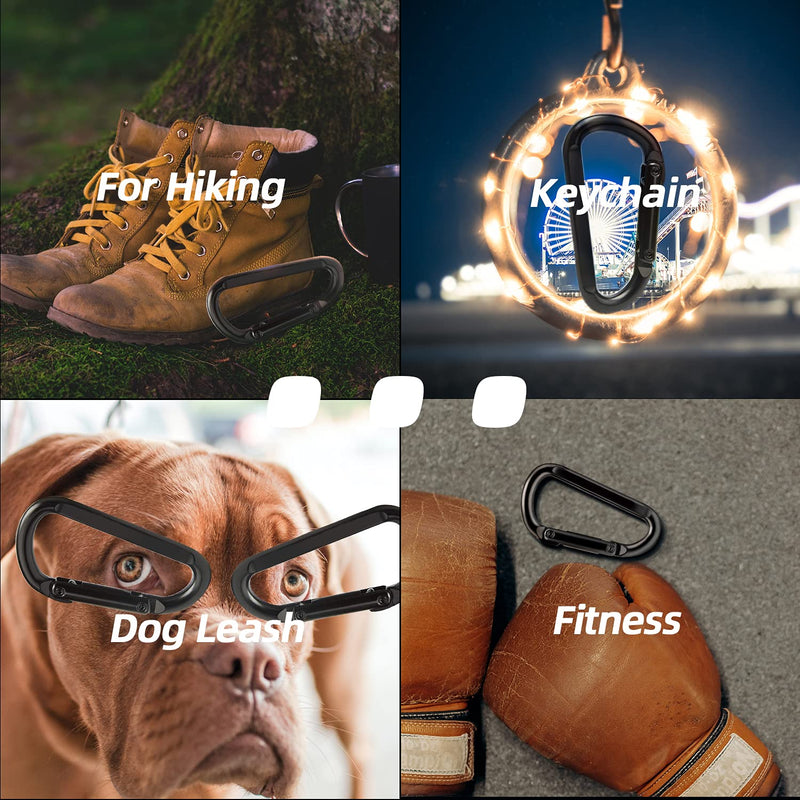 Caribeener Carabiner Clip, 860lbs, 3" Iron Heavy Duty Carabiner, D Shape Buckle - Keychains, Camping, Hiking Accessories, Carabiners for Locking Dog Leash, Harness, Yoga Swing, Gym etc, Black, 2 PCS - BeesActive Australia