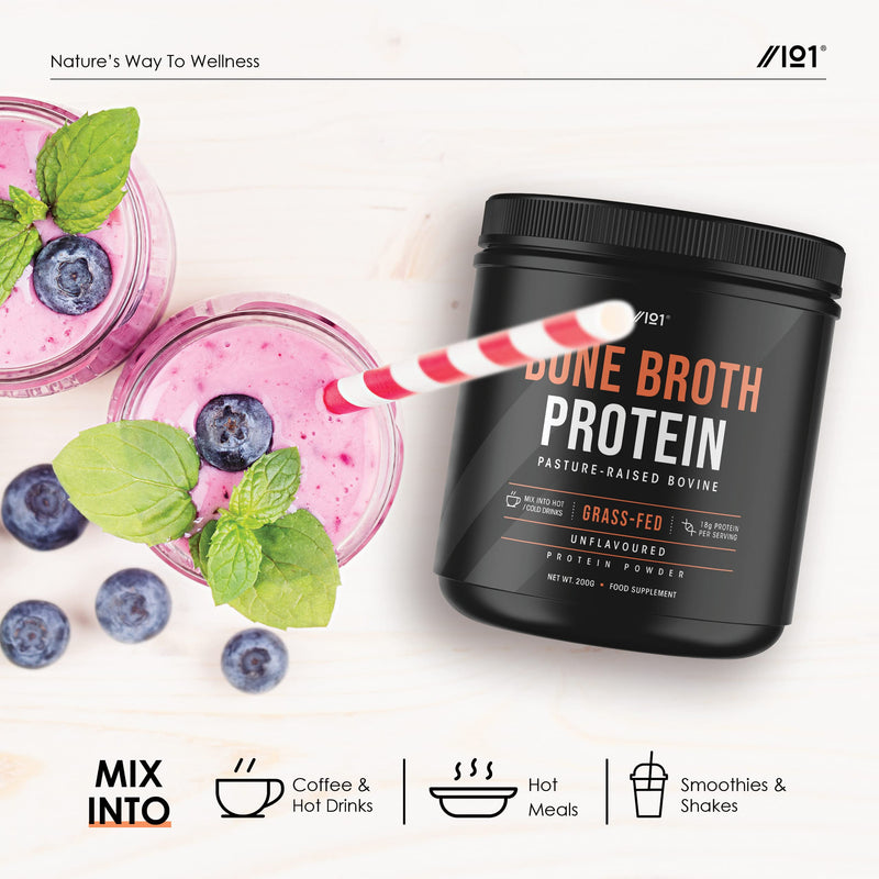 Grass-Fed Bone Broth Beef Protein Powder - 200g - Unflavoured - 100% Pasture Raised Bovine - Paleo & Keto Certified. Halal, Kosher, 200 g (Pack of 1) - BeesActive Australia