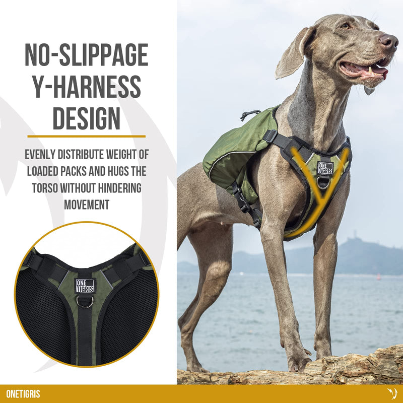 OneTigris Y-Shaped Dog Backpack, Lightweight Dog Saddle Bag with Pockets & No Pull D-Rings, Suit for Travel Hunting Camping Large Green - BeesActive Australia