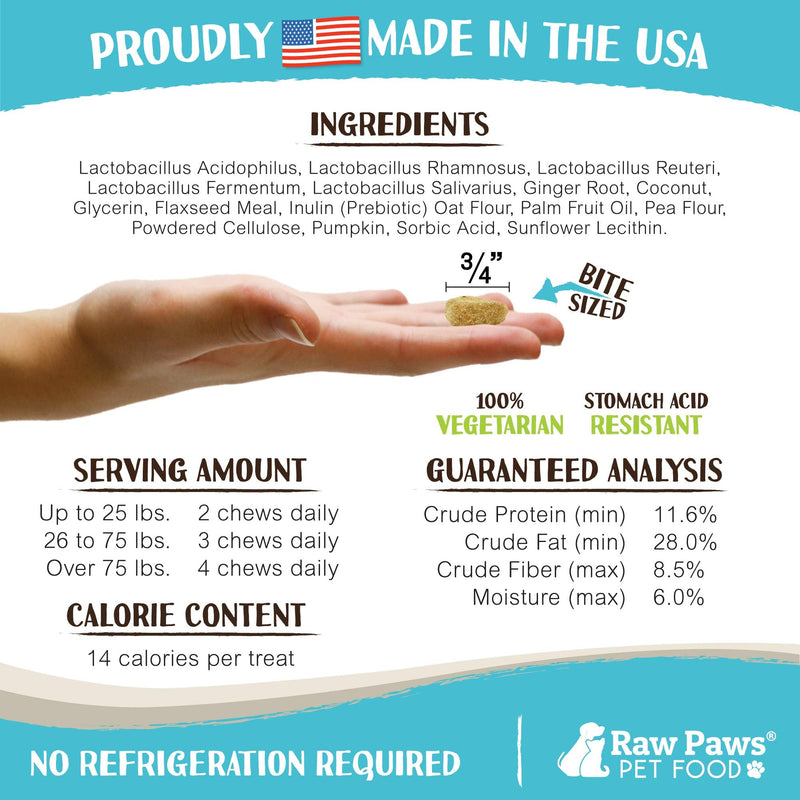 Raw Paws Natural Dog Supplement Soft Chew Treats, Made in The USA - 3 Unique Formulas for Overall Health - Omega 3 Skin & Coat, Hip & Joint and Prebiotics & Protiotics for Dogs Prebiotics & Probiotics 10 oz - BeesActive Australia