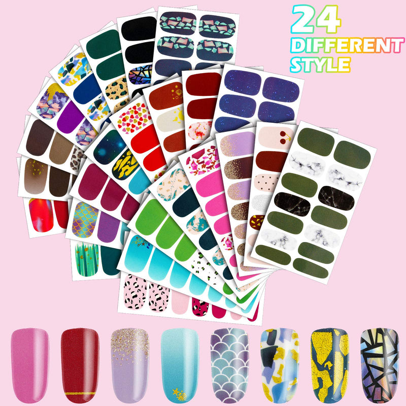 336 Pieces 24 Sheets Full Wraps Nail Polish Stickers Strips Self-Adhesive Full Cover Nail Art Decals with Nail File for Women Girls DIY Decorations (Gradient Style) Gradient Style - BeesActive Australia