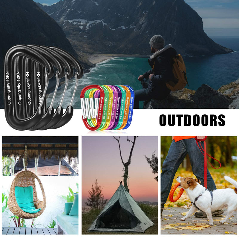 12PCS Carabiner Clips Set - 4pcs 12KN Heavy Duty Caribeaners 8pcs 66lbs Lightweight Caribeener Clips,D Ring Key Clip for Hammocks Camping Accessories Hiking Gym Keychain Locking Dog Leash and Harness - BeesActive Australia