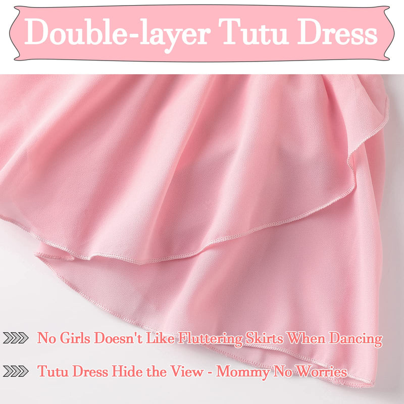 Girls Leotards for Dance Ruffle Sleeves Criss-cross Back Ballet Tutu Dresses for 3-9 Years Old A1 Pink-long Sleeve 4-5T - BeesActive Australia