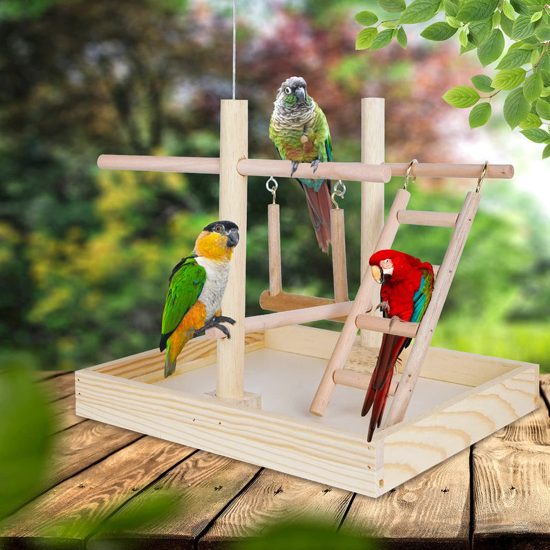 Joyeee Parrot Perches for Large Birds, Bird Wooden Playpen, Parakeet Perch Pet Birds Playpen Toys, Bird Rope Perch, Bird Balls, Large Medium Small Birds Wooden Play Gym #8 - BeesActive Australia