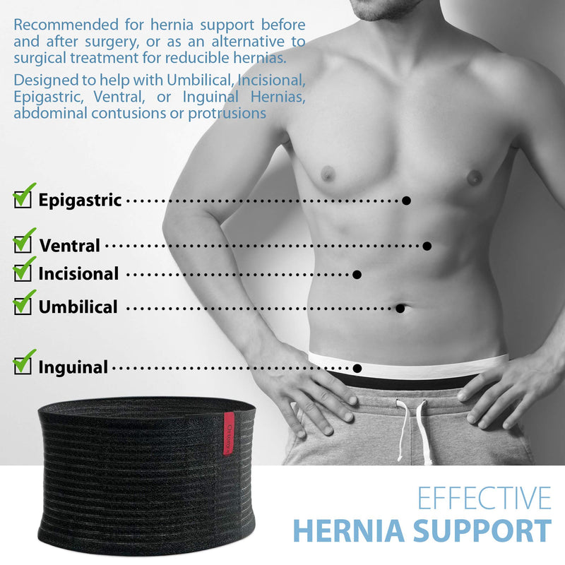 ORTONYX Premium Umbilical Hernia Belt for Men and Women / 6.25" Abdominal Binder with Hernia Support Pad - Navel Ventral Epigastric Incisional and Belly Button Hernias - Black OX5241-L/XL L/XXL (35"-52") - BeesActive Australia