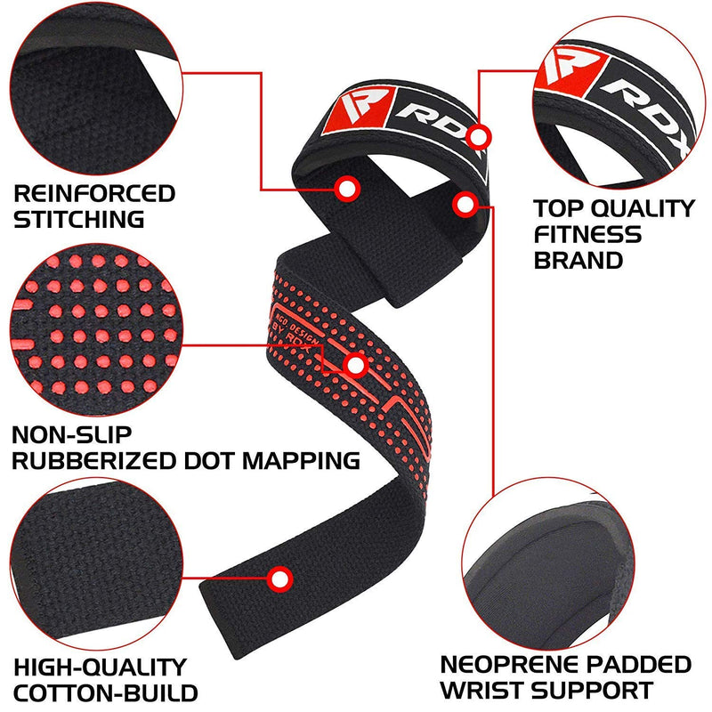 RDX Weight Lifting Straps for Men Women, Deadlifting Powerlifting 60CM Anti Slip Hand Bar Grip, 5MM Neoprene Wrist Support, Bodybuilding Workout Heavy Duty Weightlifting Strength Training Gym Fitness Black - BeesActive Australia