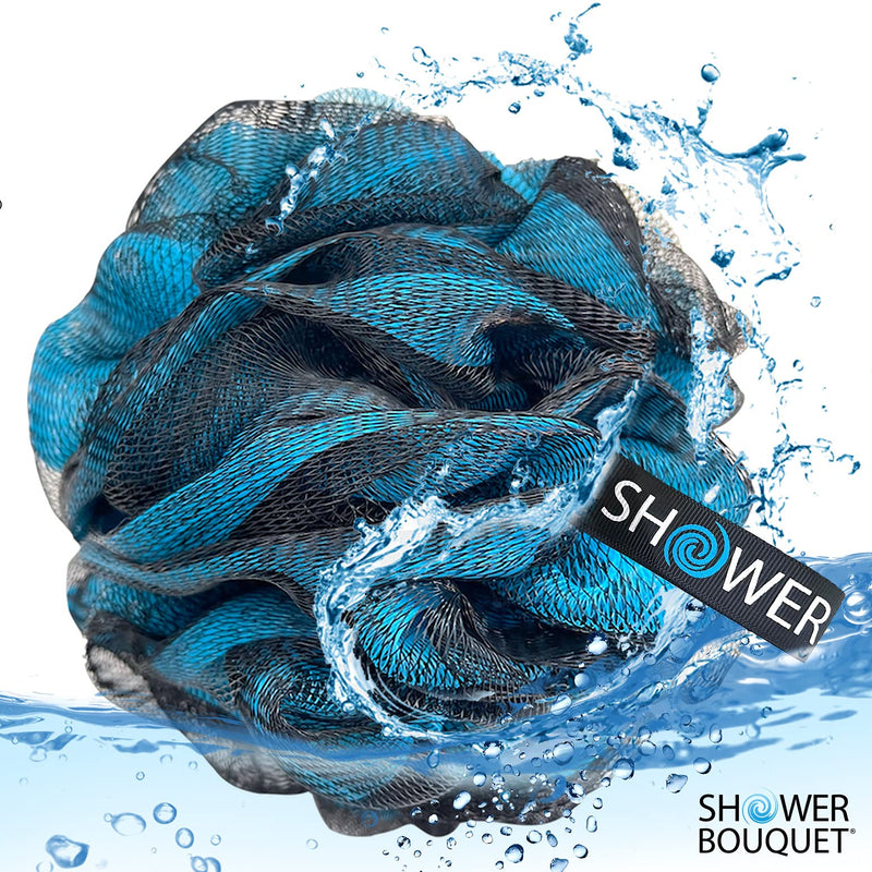 Loofah-Charcoal Bath-Sponge-Blue-Green XL-75g by Shower Bouquet - Extra Large 4 Pack, Soft Mesh Color Set, Black Bamboo Loufa Puff - Exfoliating Body Scrubber for Women and Men: Soothing Exfoliator Charcoal Blue & Green - BeesActive Australia