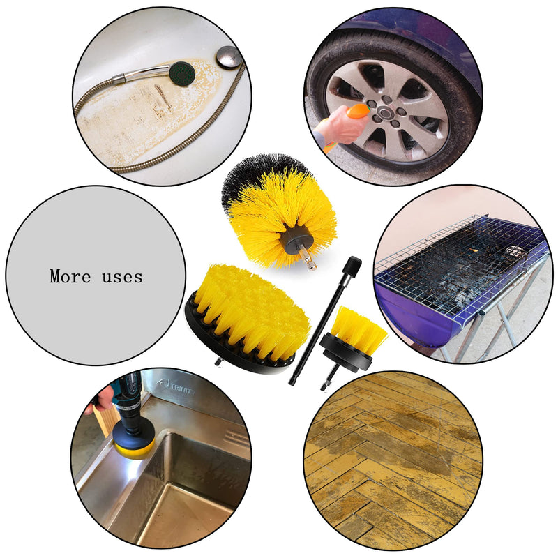 Drill Brush Attachment Set, 4pcs in Power Scrubber Brush with Drill Scrub Brush for Cleaning Showers, Tubs, Bathroom, Tile, Grout, Carpet(4 Pack) 4pcs Yellow - BeesActive Australia