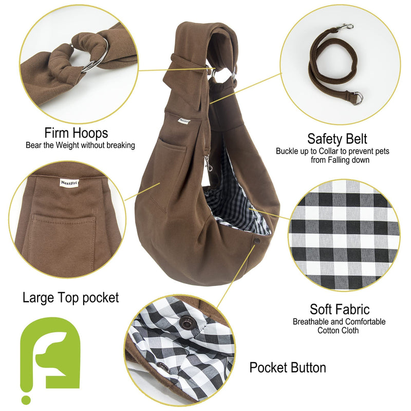 NextFri Pet Sling Carrier Adjustable Shoulder Strap Puppy Tote Hands Free Reversible Pet Bag for Outdoor Travel Classic-Brown - BeesActive Australia