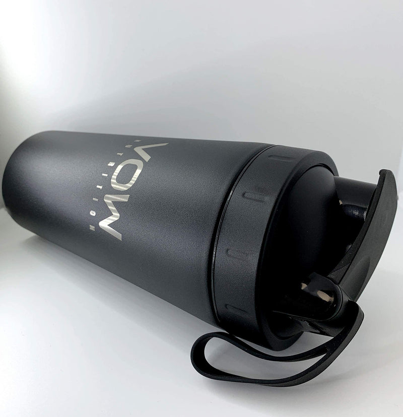VOW Nutrition Premium Stainless Steel Matt Black Protein Shaker | Durable Water Bottle, Leak Proof, Dishwasher Safe, 750ml (750 ML, Matt Black) 700 ML - BeesActive Australia