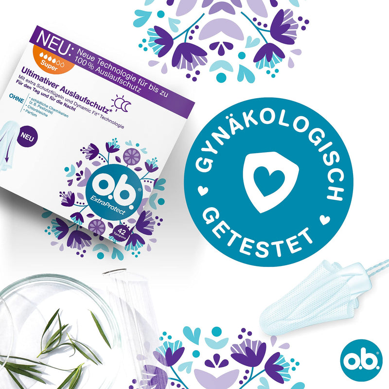 o.b. ExtraProtect Super, Tampons for Heavy Days with Dynamic Fit Technology & Extra Protective Wings, for Ultimate Leak Protection* (1 x 42 Pieces) - BeesActive Australia