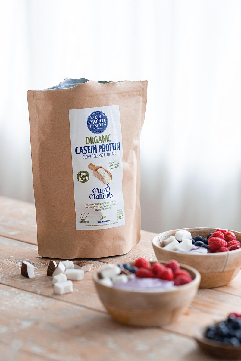 Ekopura Casein Protein Powder - 500g | 78% Protein | Hormone Free, GMO-Free, Soy-Free, Additive Free, Sugar-Free | Promote Muscle Growth - Accelerate Recovery | Certified Organic Neutral, flavorless 500 g (Pack of 1) - BeesActive Australia