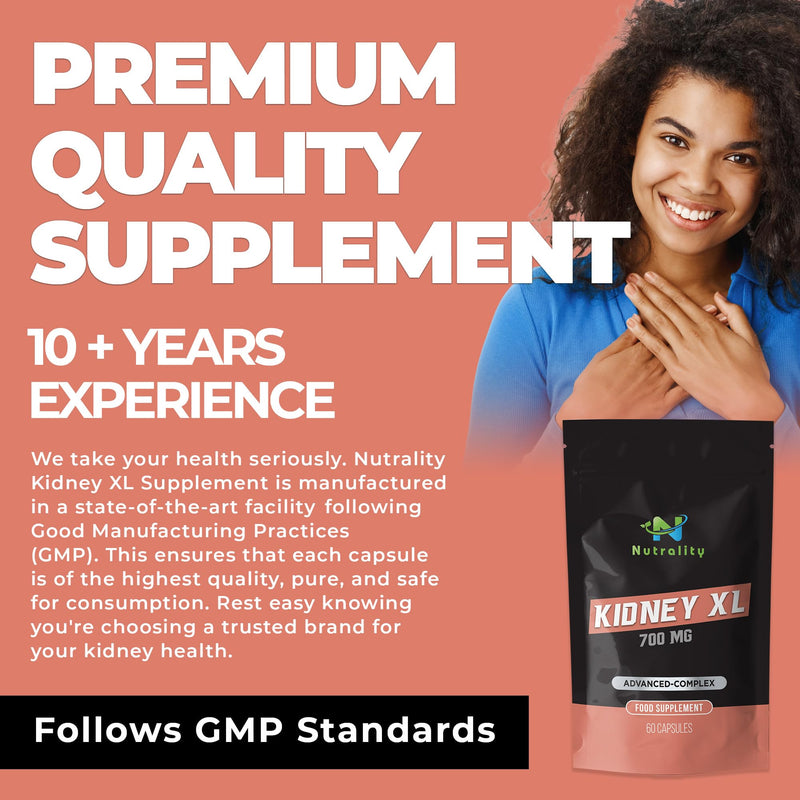 Nutrality Kidney XL Supplement 700mg Advanced Complex - Promotes Healthy Kidney Function and Urinary Tract Health - Natural Ingredients, Cranberry Extract - 60 Capsules. Vegan & Vegetarian Friendly - BeesActive Australia