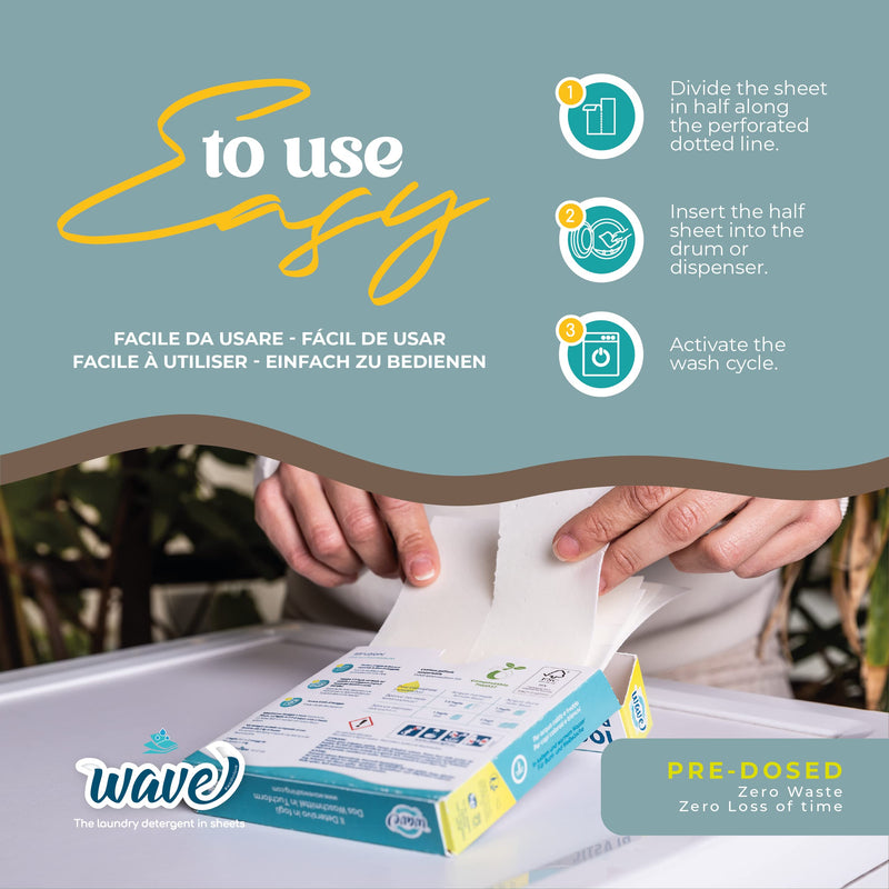 Wave Washing - Laundry Detergent in Sheets - 100% PLASTIC FREE - Made in Italy - Ecological - Biodegradable - Compostable Clean Breeze 32 Count (Pack of 1) - BeesActive Australia