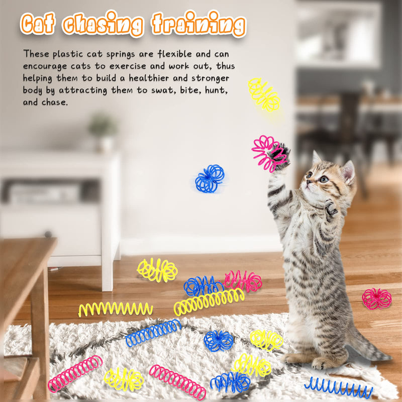 60 Pieces Thin Colorful Springs Cat Spiral Springs Interactive Cat Toys Kitten Toys Cat Stuff Plastic Cat Springs Toys, for Swatting Biting Hunting Chasing to Keep Fit Active, Blue Yellow Pink, 3 Inch - BeesActive Australia