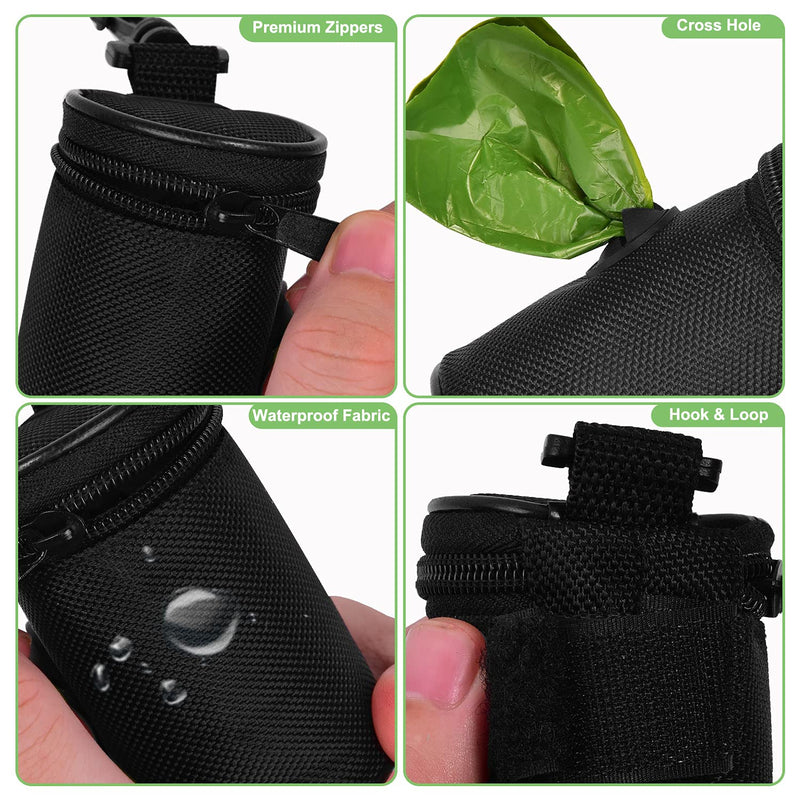 Dog Poop Bag Holder for Leash Attachment - Waste Bag Dispenser for Leash - Fits Any Dog Leash - Portable Set with Hand Free Holder Metal Carrier, Black Round Shape 1Pack 1Pack Black - BeesActive Australia