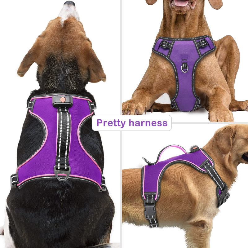 Light Up Dog Harness No Pull LED Dog Harness with Handle Vizbrite Rechargeable Lighted Dog Vest Harness for Small/Medium/Large/X-Large Size Dogs No Pull, 4 Point Adjustable Easy Walk Dog Harness. Purple-Pink Medium - BeesActive Australia