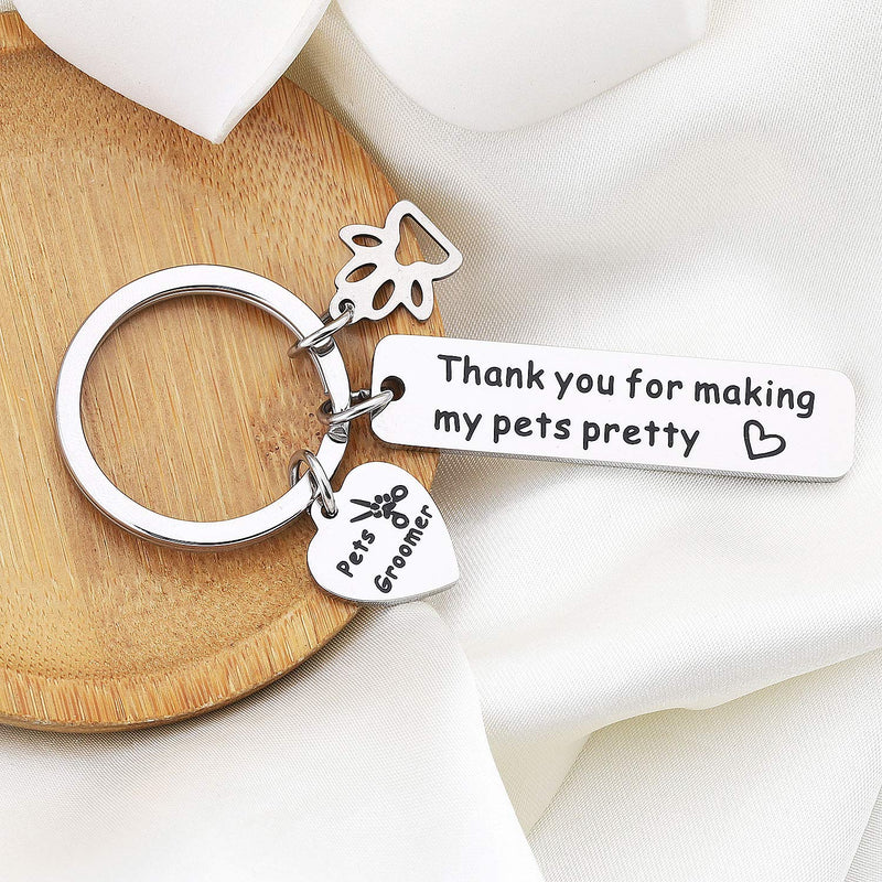 bobauna Pet Groomer Keychain Thank You for Making My Pets Pretty with Paw Print Charm Thank You Gift for Pet Groomer Dog Hairdresser Veterinarian - BeesActive Australia