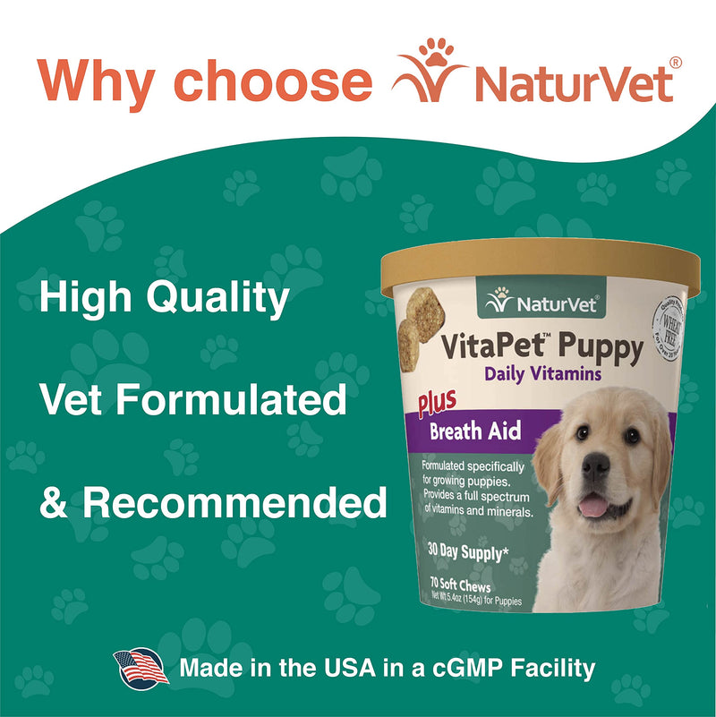 NaturVet – VitaPet Puppy Daily Vitamins for Dogs – Plus Breath Aid – Specifically Formulated to Provide Puppies with Essential Vitamins, Minerals, Amino Acids & Fatty Acids 70 Soft Chews - BeesActive Australia