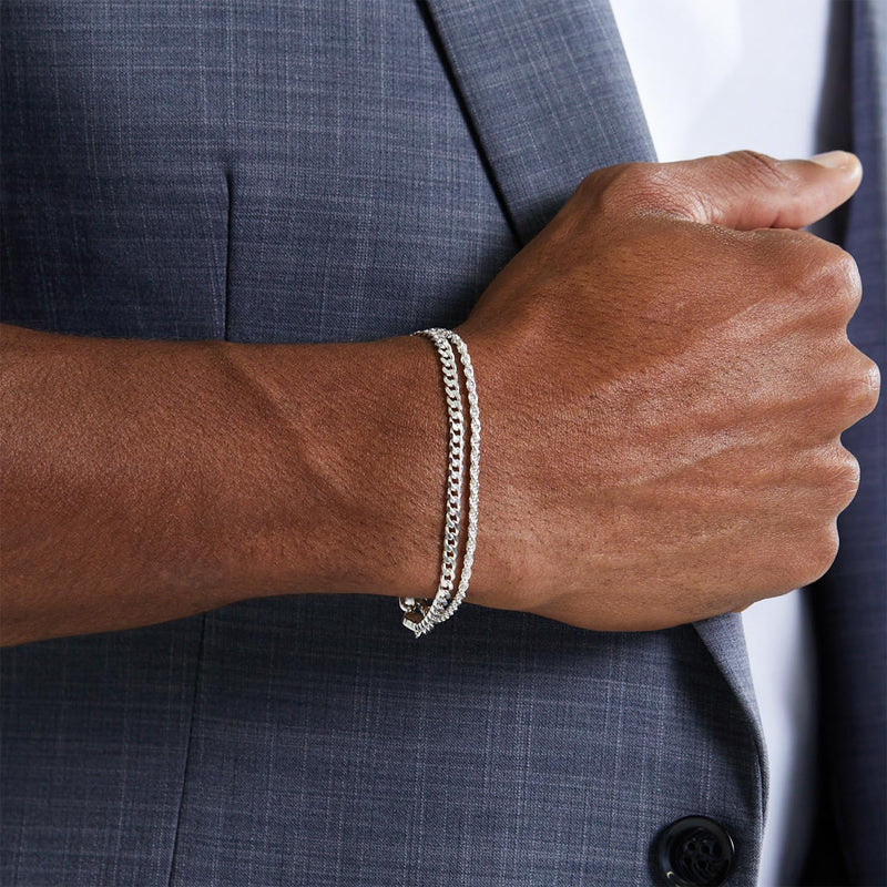 Poaiiu Silver/Gold Layered Chain Bracelets Sets for Men Women Sterling Silver Rope Figaro Cuban Link Chain Bracelets Set Men Jewelry Gifts for Dad Boyfriend Husband Rope Silver - BeesActive Australia