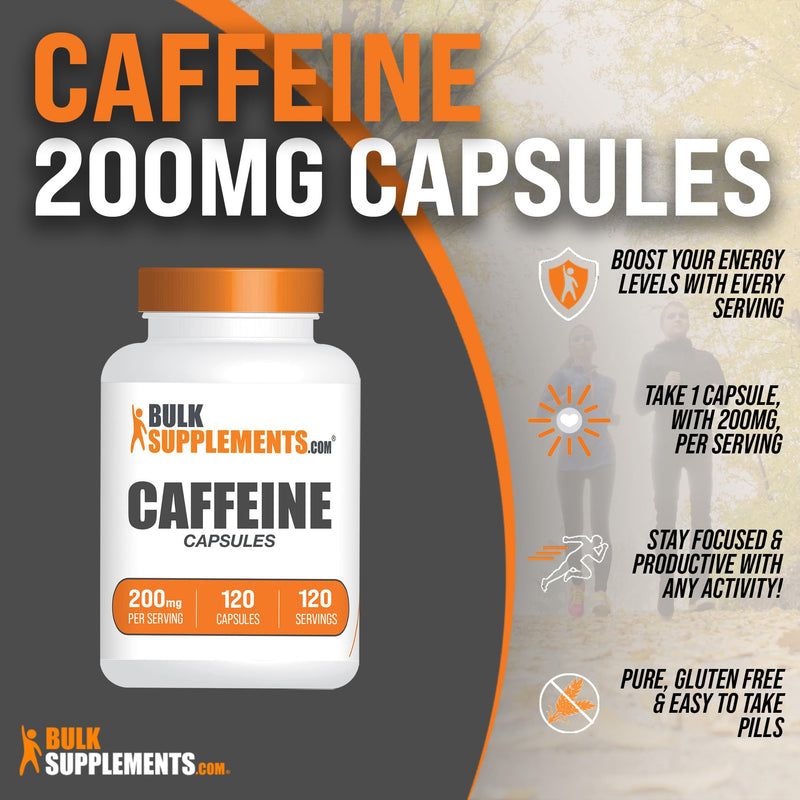 BULKSUPPLEMENTS.COM Caffeine Capsules - Caffeine Supplements, Caffeine Pills 200mg - Caffeine Capsule, Stay Awake Caffeine Pills - 1 Capsule per Servings, 120-Day Supply, 120 Capsules 120 Count (Pack of 1) - BeesActive Australia
