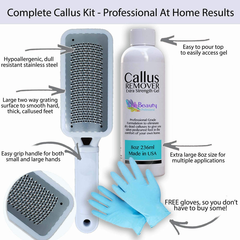 8oz Callus Remover Gel and Foot File/Foot Rasp Spa Kit. Professional Foot Care for dry, cracked heels. Soak in foot spa then apply callus gel to feet, and use foot scraper to peel off dead skin. - BeesActive Australia